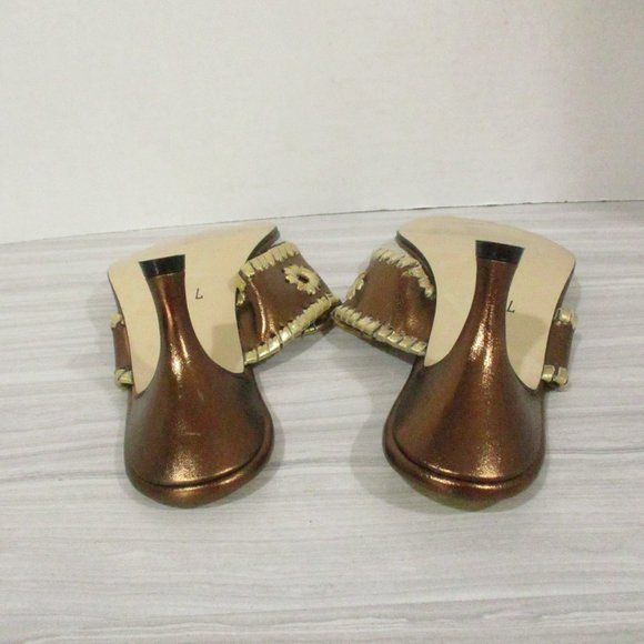 JACK ROGERS BRONZE/GOLD METALLIC TOE THONG SANDALS 3" HEEL - Picture 7 of 8